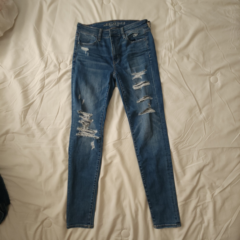 American Eagle Outfitters Blue Skinny Jeans Modern Distressed